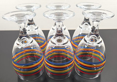 7 Royal Norfolk Mambo Iced Tea Set Libbey Fiesta Rainbow Striped Goblet Stemware