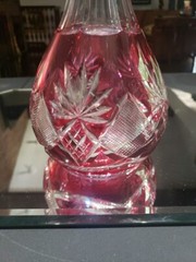 13-1/2″ wine decanter glass Cranberry Red Cut clear Val Saint Lambert Berncastel