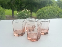 Vintage Pink Libbey Facets Lowball Glasses Set of 4 Retro Blush Bar Cart Decor