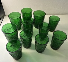 VTG 1950s Anchor Hocking Forest Green Sandwich Glasses Set Of 11