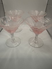 VTG Tiffin Flanders Pink Etched Poppy Martini/Champagne Set Of 4