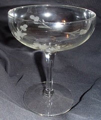 Vtg MCM Clear Etched Floral Champagne Saucer Coupe Wine Glass 4.75″ Replacement