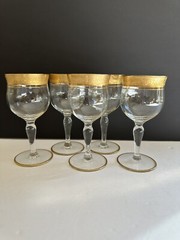 5 Ransgil Rambler Rose Optic Clear Cordial Wine Glasses 5.25″ Gold Rim