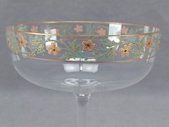 Antique Bohemian Hand Enameled Red Floral & Gold Border Champagne Glass