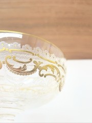 St Louis Crystal – Gold Encrusted Scrolls – Champagne Glass. Pair.