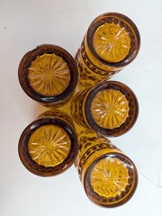 Vintage Brockway Amber Glass Tumblers Set of 5 Concord Flat MCM Glasses w Chips
