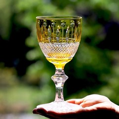 Edo Kiriko Yellow Crystal Wine Glass Hand Cut Stemware Luxury Gift 11oz