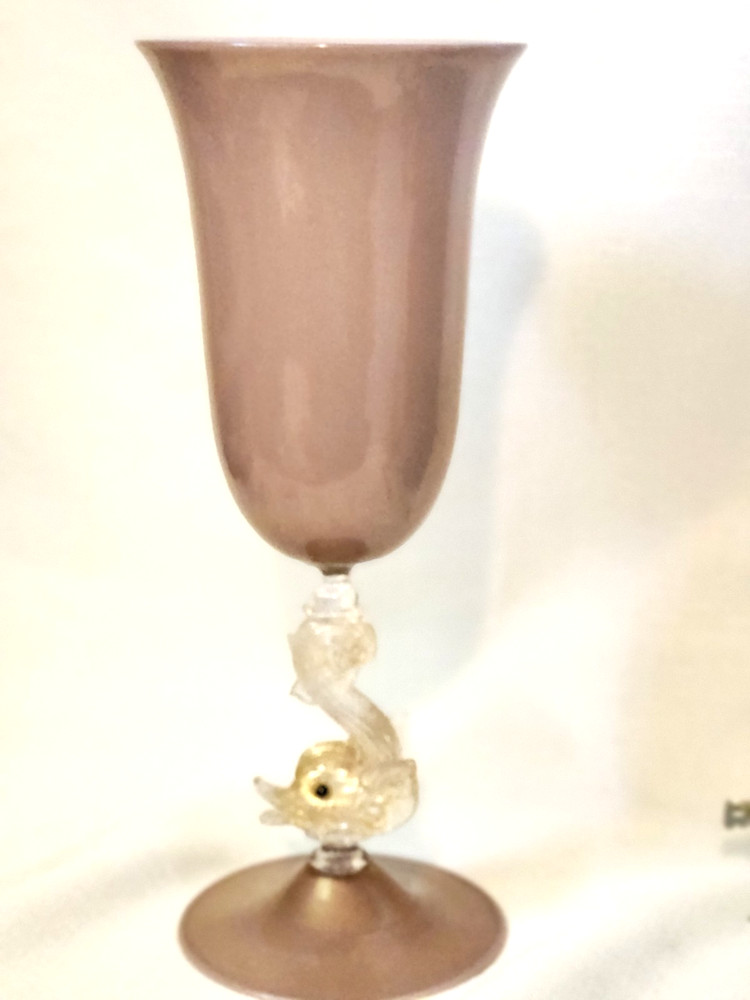 Dolphin Stemware Italian Venetian Murano Glass Goblet Venini, Italy