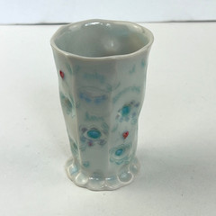 Catherine Boswell Studio Pottery Cup Artisan Handcrafted Floral Sipper Celadon