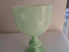 Rare Antique Portieux Vallerysthal Jade Green Opaline Uranium Glass Cordial Stem