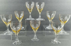 9 Fostoria Vogue Gold Tint Wine Glasses Set Vintage Yellow Bar Stemware MCM Lot