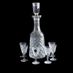 Vtg Waterford Crystal ALANA Decanter & 6 Liqueur Footed Shot Glasses 3.5″ Set