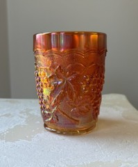 Imperial-Ohio Glass Vtg Iridescent Carnival Orange 10oz Tumbler Grapevine *read