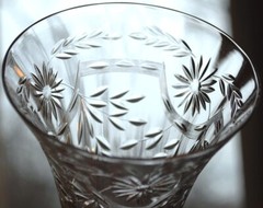 SENECA Antique Set 4 ETCHED CRYSTAL WATER GOBLET GLASSES Hand Blown OPTIC Floral