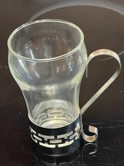 Vintage Hazel Atlas Glass Soda Fountain / Cappuccino Mug w/Metal Base Holder MCM