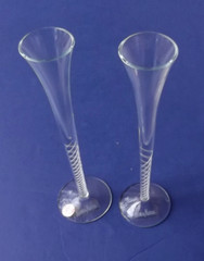 Pair of Neiman Marcus Hand Blown Flutes with Air Twist Helix Stems – Unused