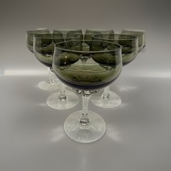 RARE Set of 10 Sasaki Coronation Crystal Smoke Gray Twisted Stem Champagne Glass