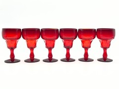 6 Fenton 4″ Georgian Ruby Red 2 1/2 Ounce Low Wine or Cocktail Goblets