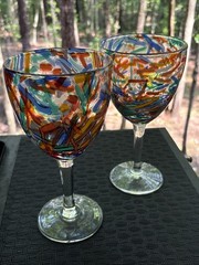 Pier 1 Confetti Stemmed Water Wine Goblets Set Of 2 Glasses