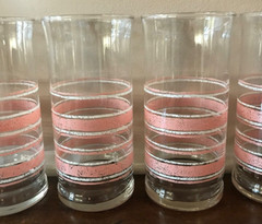10 Libbey Pink White Sponge Bands Tumblers Lot Vintage Clear Drinking Glasses
