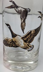 Vintage MCM Pair Of Gilded Canadian Goose In Flight Highball Glasses Libbey (?)