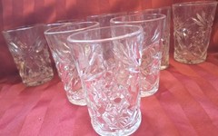 8 Anchor Hocking Starburst Short Tumblers Glasses Early American Prescut 4 1/4″