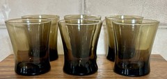 Set of 6 Vintage Anchor Hocking Linden 4” Tawny Mocha Brown Rocks Glass Flare