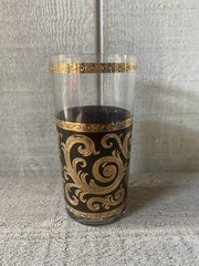 Culver Toledo Highball Glass Black 22k Gold Trim Vintage