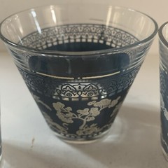 MCM Hazel Atlas Blue White Cocktail Glasses Low Ball Set Of 5 Arabian Knight 6oz