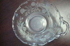 Fostoria Heather 2 pcs Glass Etched Three Footed Triangular & Round bowls [GL16]