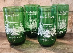 Set of 4 Vintage Green Norfolk, VA Navy Yard Gosport Tumblers