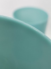 Turquoise Blue Opaline Glass Tumbler Cups Possibly French Portieux? 3 3/4″ Tall