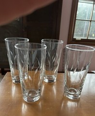 4 Vintage Chrystal Glass Tumbler with Etched Leaf Design 6.5” tall 16 ounces