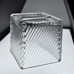Ribbed Square Heavy Cut Glass Tissue Box Holder 4lb Weight 5 & 1/4″ Interior EUC