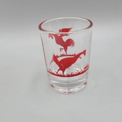 Vintage Red Rooster Juice Glass Clear 3 in tall