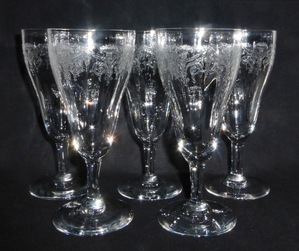 5 – Vintage Bryce 285 Stem optic Swag Ribbon Etch Parfait or Wine Glasses 5-3/4″