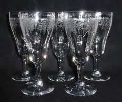 5 – Vintage Bryce 285 Stem optic Swag Ribbon Etch Parfait or Wine Glasses 5-3/4″