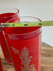 Culver Glass Mid-Century Red & Gold Thai Goddess Highball Glasses, set of 3, EUC