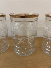 Set of 4 Vintage Bartlett Collins 4” Frosted Flowers Etched Gold Rim Glasses
