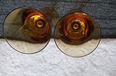 Vintage Set of 2 Handblown Amber Glass Wine Goblets 8.5″ MCM 12 Ounce EUC