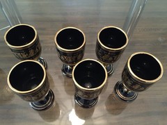I. Spyropoulos Handmade Greece 24K Gold Black Ceramic 7 pc Greek Set
