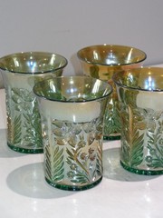 4 Antique Imperial Green Carnival Glass TIGER LILY Water Tumblers