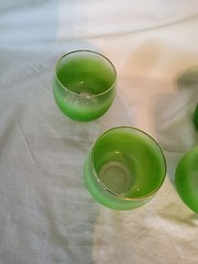 West Virginia Glass 4 Blendo Green Roly Poly Glasses Low Ball (4) Vintage
