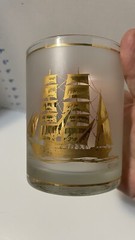 4 Culver Gold Clipper Ships Boat Sails Schooner Frosted Whiskey Tumbler 12 oz