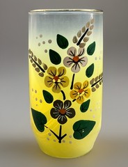 VTG 4 Hand Painted Floral Yellow Blendo Tumbler Glasses Gold Rim -BEAUTIFUL!