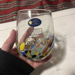 Murano Handblown Confetti Art Tumbler Glass Drinking Cup 4″x 3″ Stemless Wine