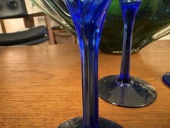 Vintage 4 Libbey Domaine Cobalt Blue Petal Stem Champagne Flutes 8 3/4″ 80s/90s