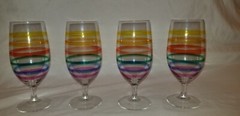 Rare Vintage ARCOROC FRANCE RAINBOW Stripe Water Ice Tea Glasses Goblets