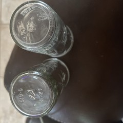 2 Vintage Anchor Hocking Starburst Juice Clear Glass Jelly Jars Atomic Ball