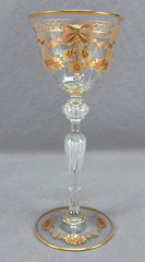 Josephinenhutte Raised Gold Floral Swags & Bows Hock Wine Glass C. 1923